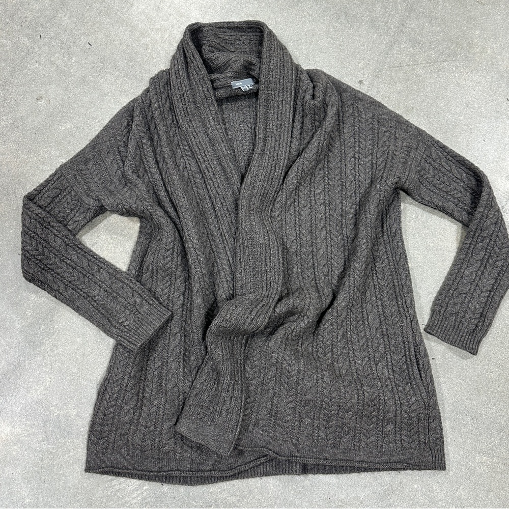 Vince Women’s Yak Wool Cardigan Cable Knit Shawl Collar Open Front Gray Size Sm